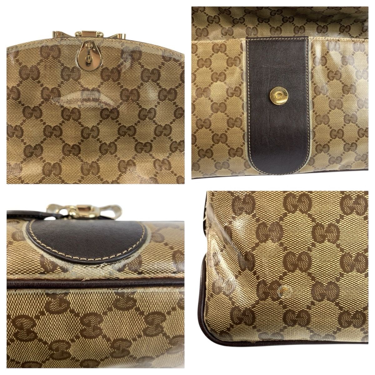 GUCCI グッチ GGクリスタル ベージュ ブラウン ゴールド金具