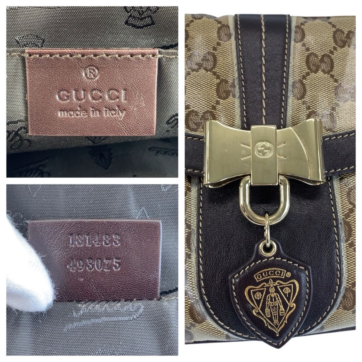 GUCCI グッチ GGクリスタル ベージュ ブラウン ゴールド金具