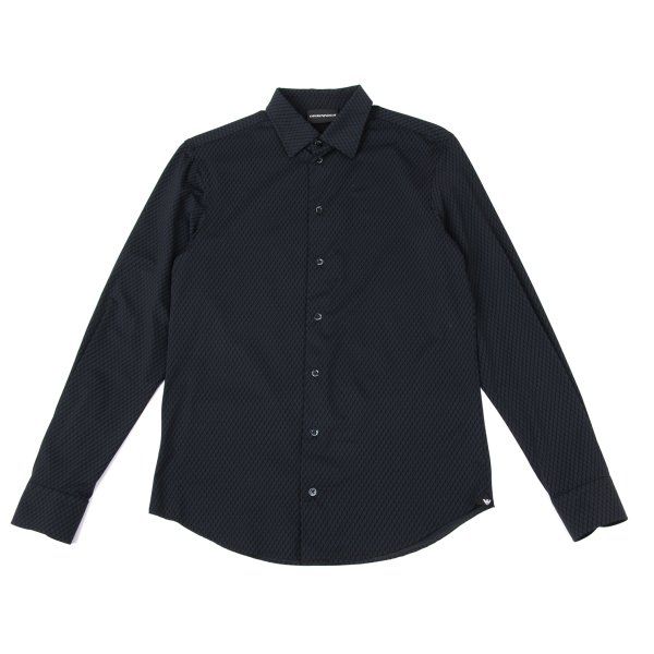 エンポリオアルマーニEMPORIO ARMANI Aプリントナイロンストレッチシャツ 紺黒S エンポリオアルマーニEMPORIO ARMANI Aプリントナイロンストレッチ