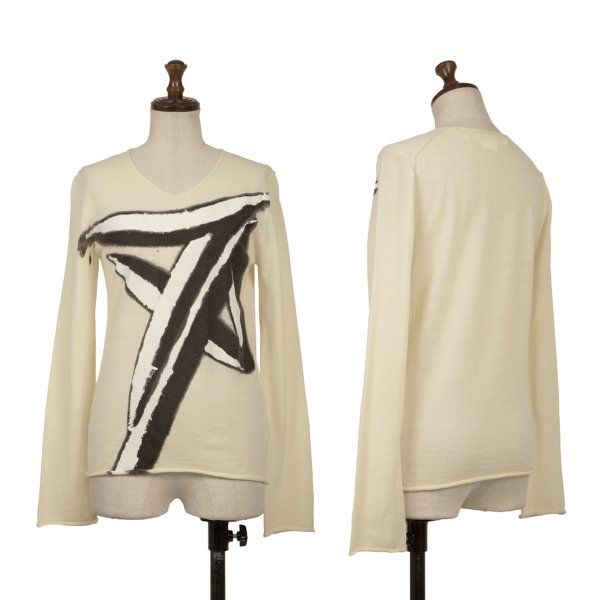 コムデギャルソンCOMME des GARCONS ウールグラフィックペイントニットソー アイボリーS