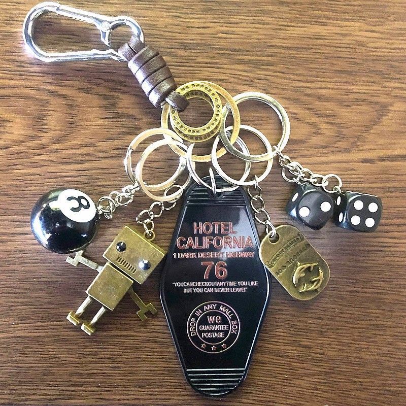キーホルダー キーリング 本革 巻き ステンレス カラビナ レトロ
