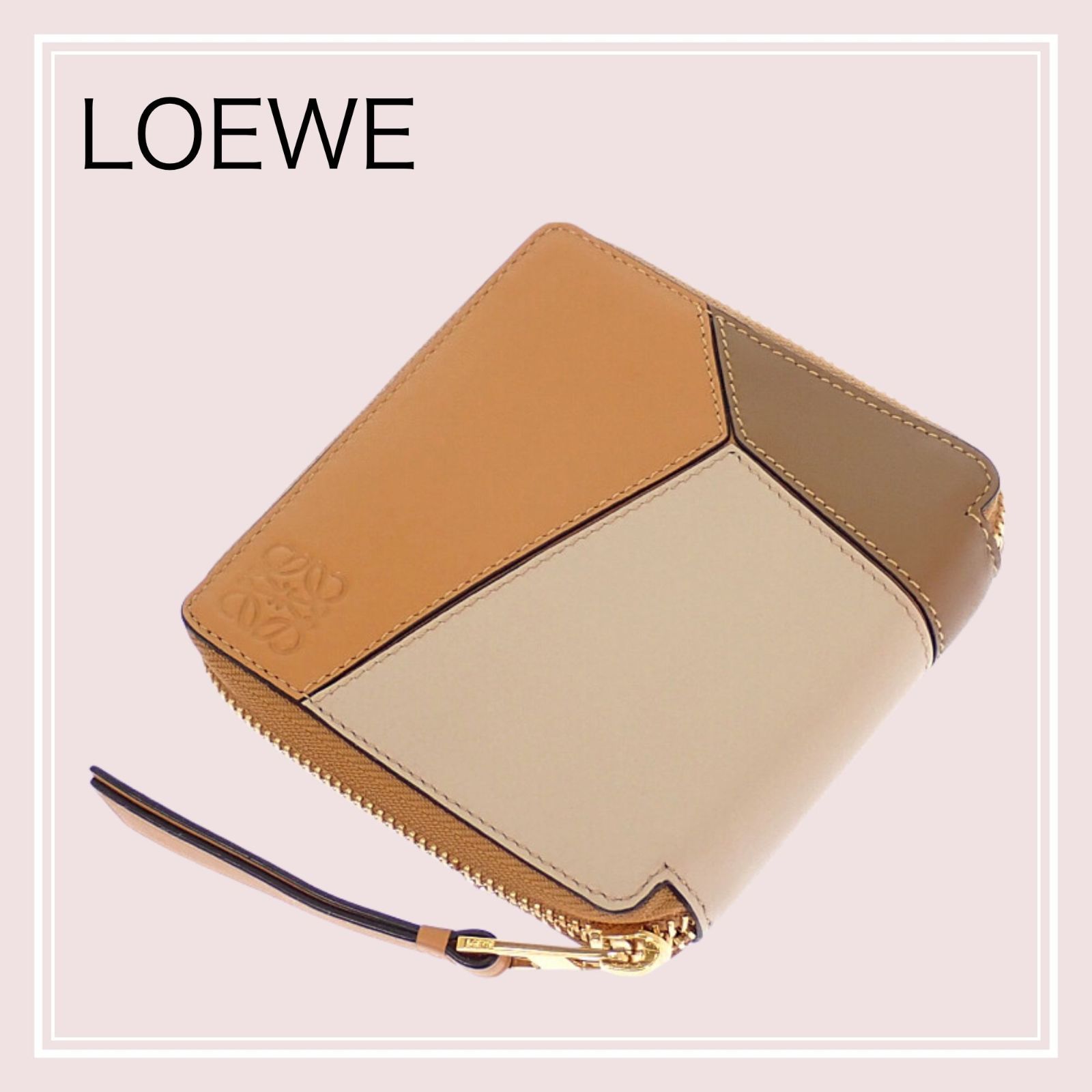【LOEWE】ロエベ LOEWE パズルスクエアジップウォレット カーフ ブラウン C510M88X04 二つ折り財布 付属品 保存箱 保存袋 レディース【財布】
