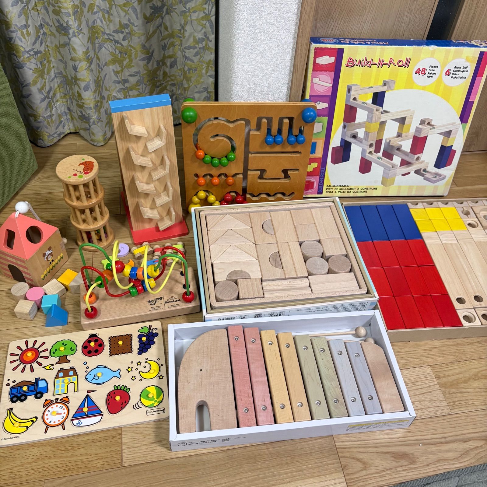 木のおもちゃ　9点セット　まとめ売り　ボーネルンド　エドインターなど　シロフォン　積み木　ビー玉スロープ