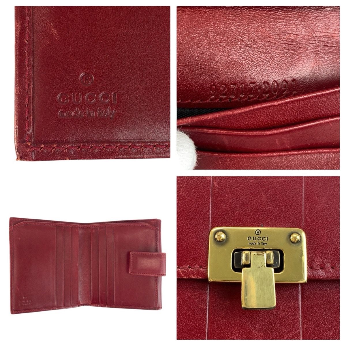 GUCCI グッチ レッド ゴールド金具 レザー 92717 折財布 コンパクト 