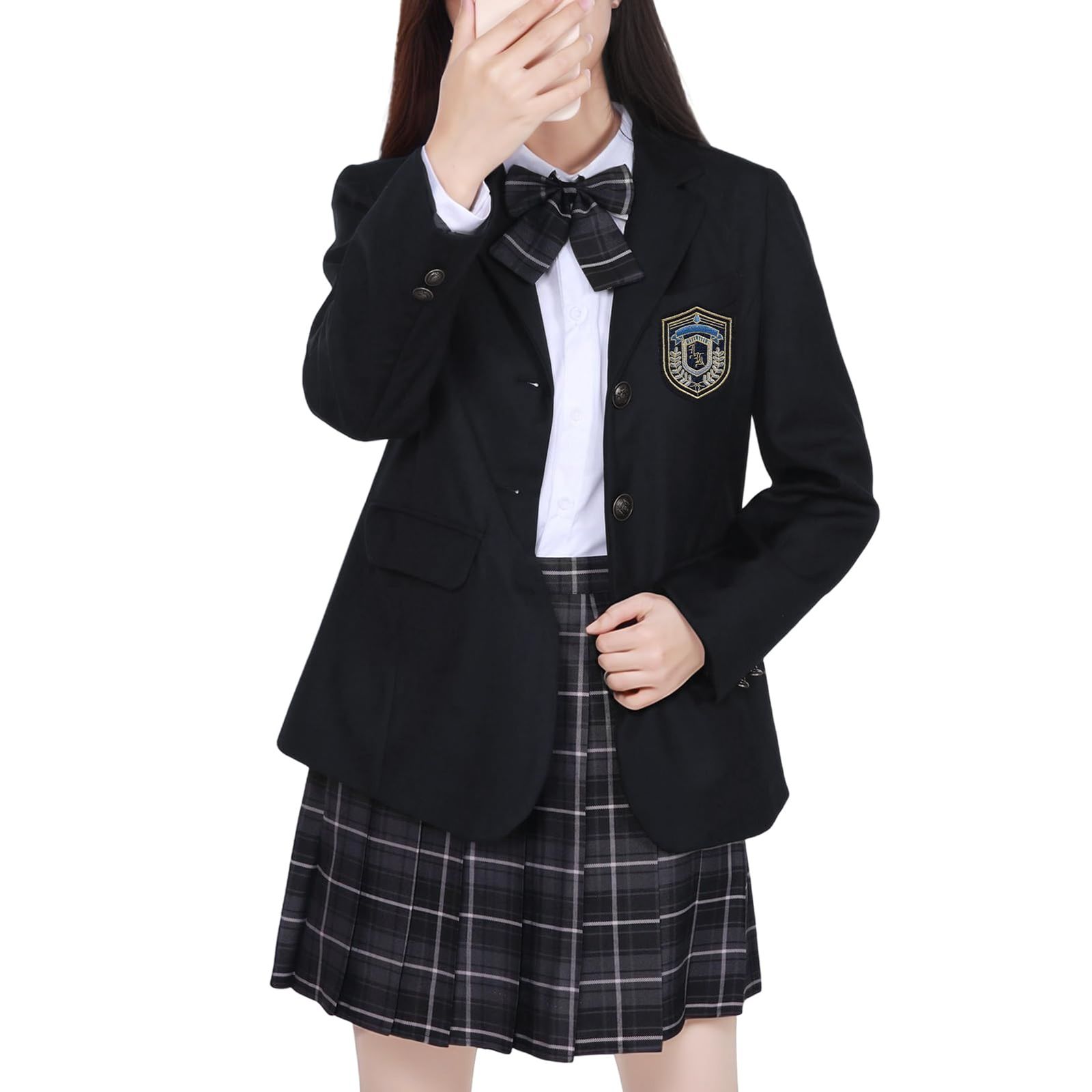 新品 [Formemory] コスプレ 制服 ブレザー 女子高校生 jk 制服6点セット スカート シャツ ネクタイ ボウタイ バッジ コスプレ 学生服 セーラー服 スクール 高校生 パーティ 入学式 卒業式 学園祭 文化祭 (ブラック L)