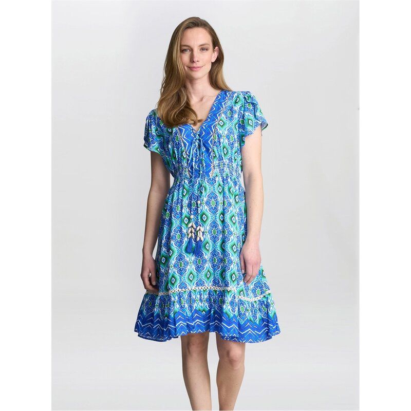 ジーナバッコーニ レディース トップス ワンピース Gina Bacconi EVANA Short Summer Dress BLUE GREEN ブルー