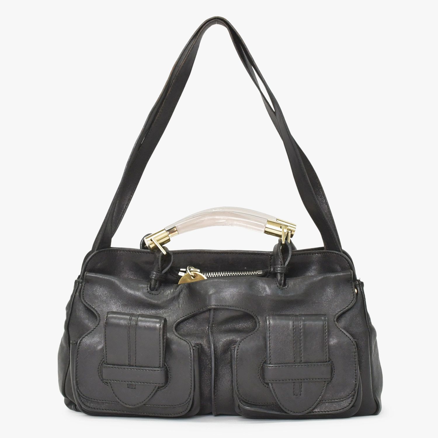 Chloe クロエ Saskia サスキア ブラック 2WAY Hand Bag ハンドバッグ ゴールド金具 ブラック 美品 中古 4a002099