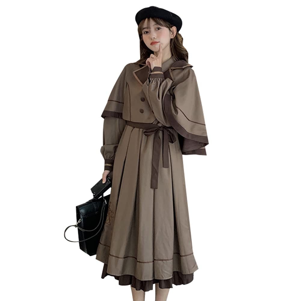 新品 コスチューム ロリータ ワンピース コスプレ 制服 探偵コート 長袖 膝丈 ポンチョ付き ３点セット cosplay Lolita jk 制服 学生 森ガール 学園風 可愛い cosplay lolita 少女 復古 仮装 刺繍あり クリスマス ハロウィ