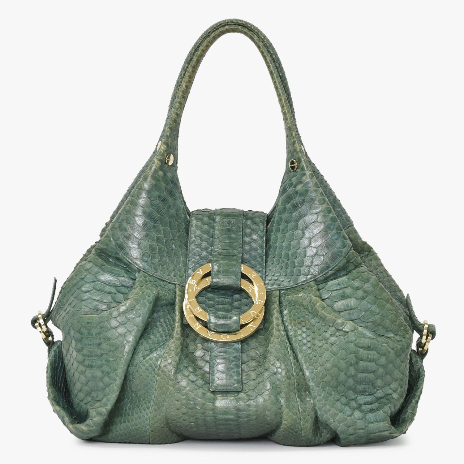 BVLGARI ブルガリ チャンドラ レザー Hand Bag ハンドバッグ パイソン Green グリーン 10585027 美品 中古 4a002085