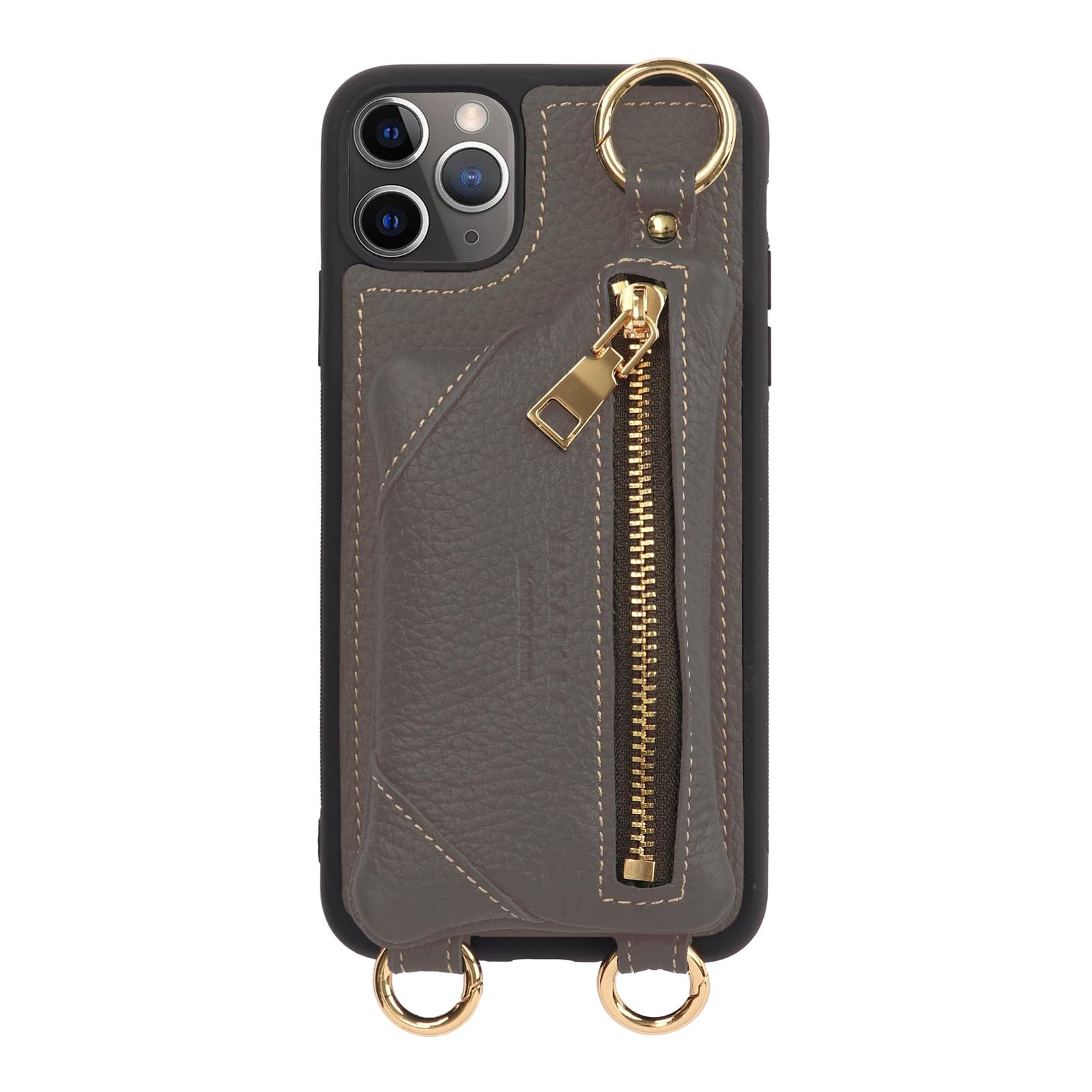 新品 HANATORA for iPhone 11ProMax ケース ショルダー 本革 日本製 耐衝撃 スマホケース スマホ ショルダーストラップ 付き ファスナー スマホショルダー カバー カード 収納 小銭入れ グレージュ BPCJP-11ProMax-