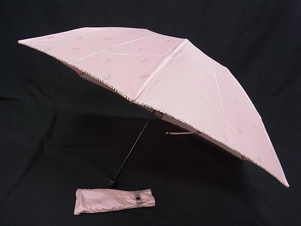 ■美品■ BURBERRY バーバリー 2段折り 折りたたみ傘 折り畳み傘 高級傘 アンブレラ 雨具 レイングッズ レディース ピンク系 DN0406