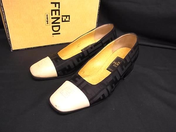 FENDI フェンディ ズッカ柄 ナイロン×レザー ヒール パンプス 表記サイズ 34 (約21cm) 靴 レディース ブラック系 ベージュ系 DN2307