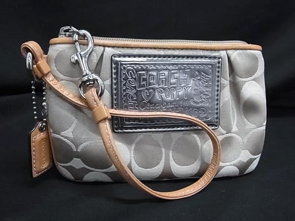 ■美品■ COACH コーチ ポピー シグネチャー キャンバス マルチポーチ マルチケース 小物入れ レディース メンズ ベージュ系 DN2735