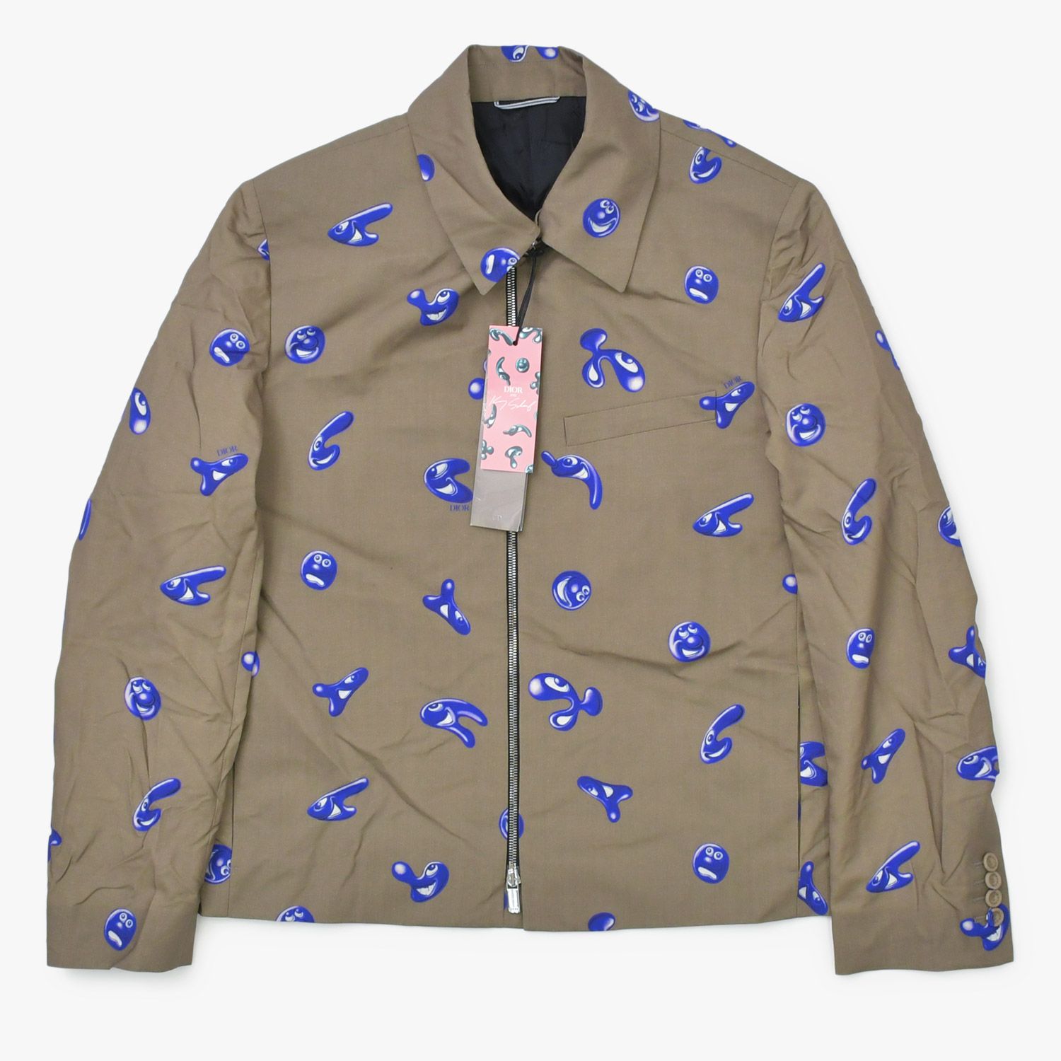 極美品 Christian Dior クリスチャンディオール × ケニーシャーフ ウールジャケット サイズ46 カーキ パープル 193C252A5185 中古 4a002392