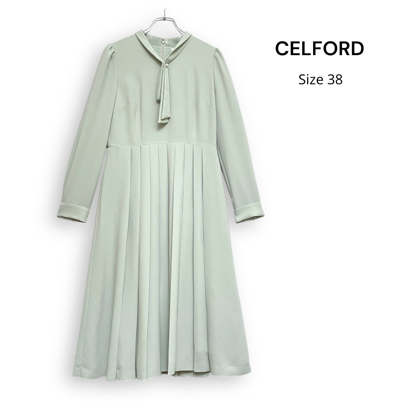 CELFORD セルフォード ボウタイ プリーツ ロング ワンピース ミントグリーン Size38