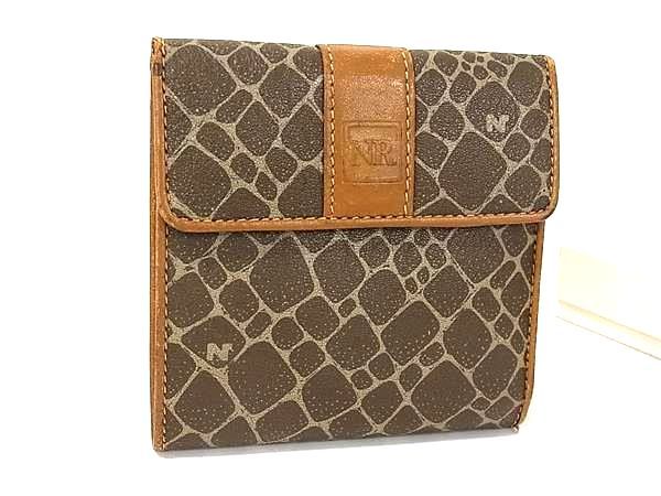NINA RICCI ニナリッチ レザー 三つ折り 総柄 財布 ウォレット 札入れ 小銭入れ カード入れ レディース ブラウン系 DN3645