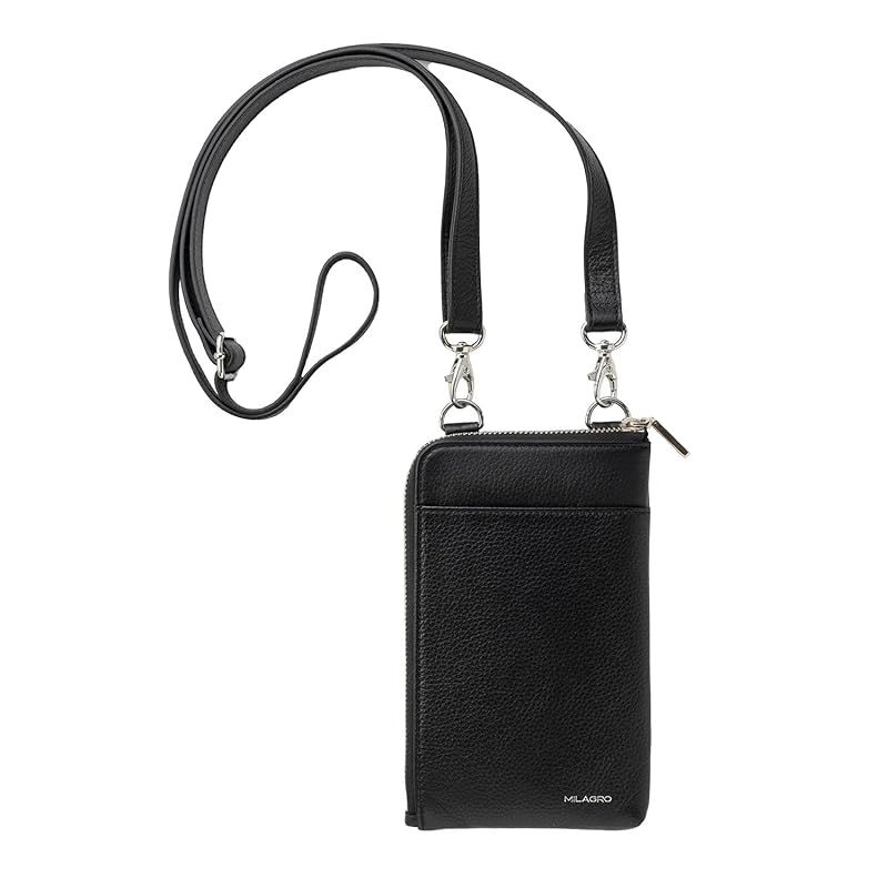 【新品】 [ミラグロ] シュリンクレザー スマホショルダー バッグ (財布ショルダー 斜め掛け 携帯ポーチ 縦型 ショルダーバッグ スマホ ブランド 革 レザー プレゼント クリスマス 母の日 敬老) SL-SH-2686 (ブラック)
