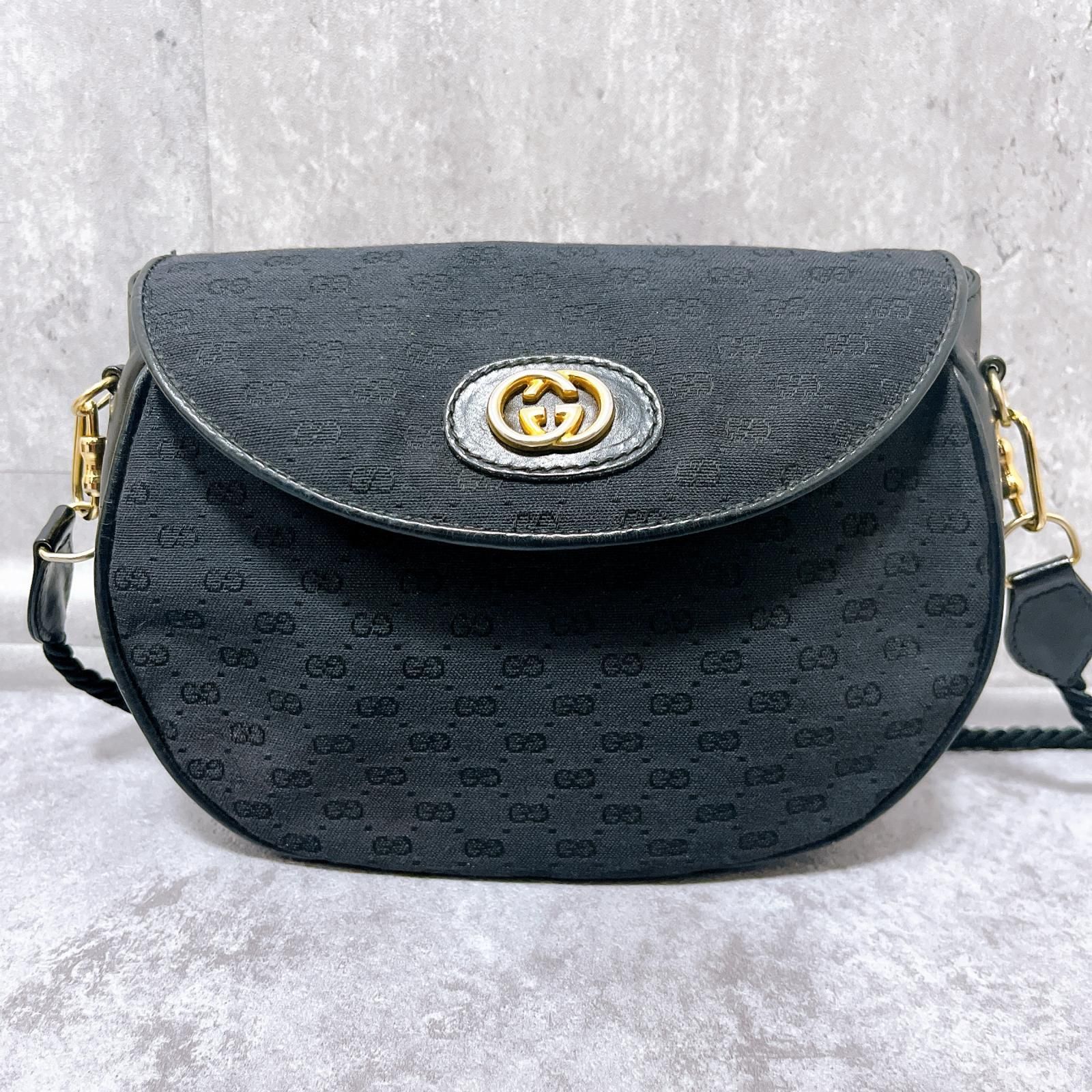 美品 オールドグッチ レザー キャンバス ショルダーバッグ GG柄 ブラック GUCCI】グッチ GG柄ショルダーバッグ ショルダーバッグ アクセサリー