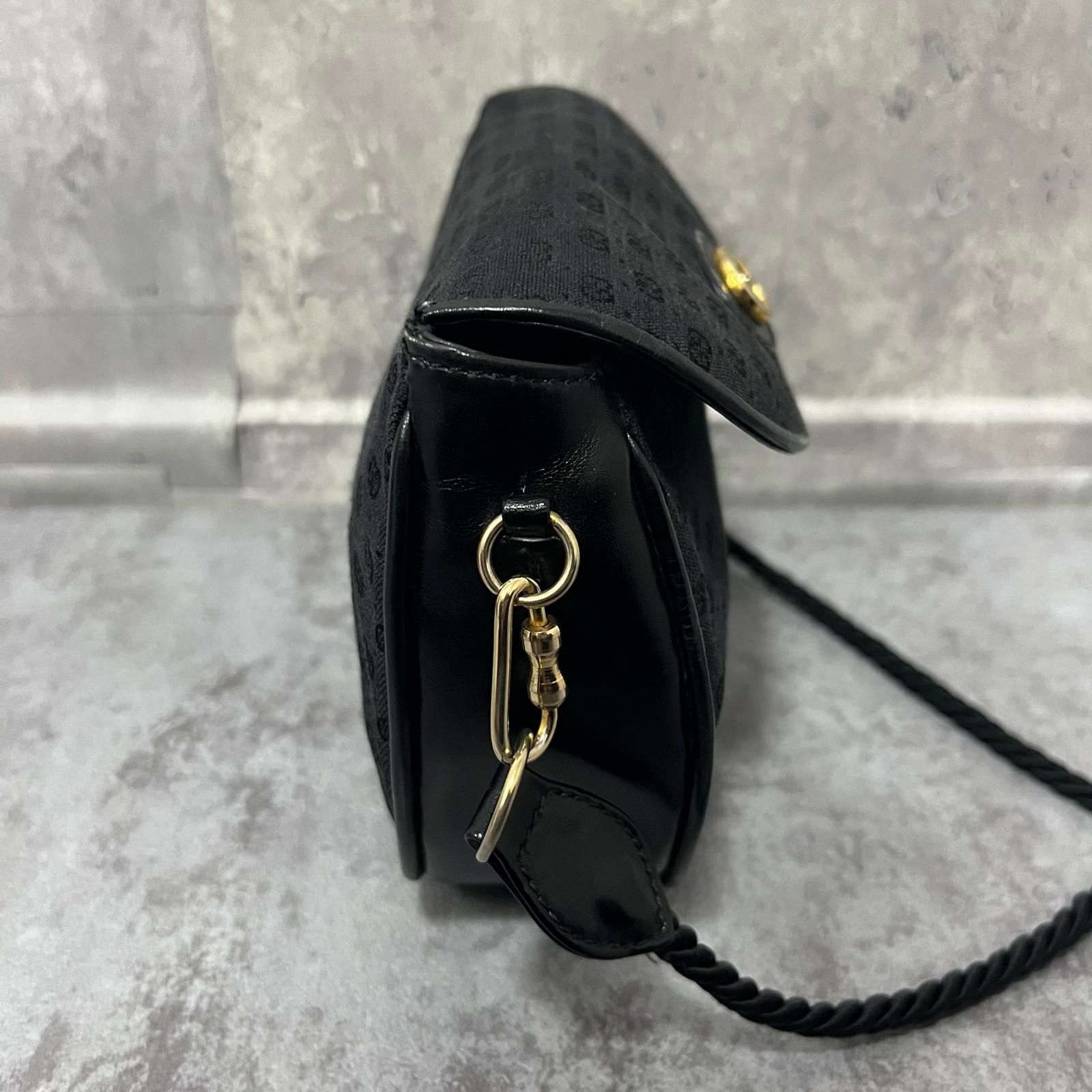 美品 オールドグッチ レザー キャンバス ショルダーバッグ GG柄 ブラック GUCCI】グッチ GG柄ショルダーバッグ ショルダーバッグ アクセサリー