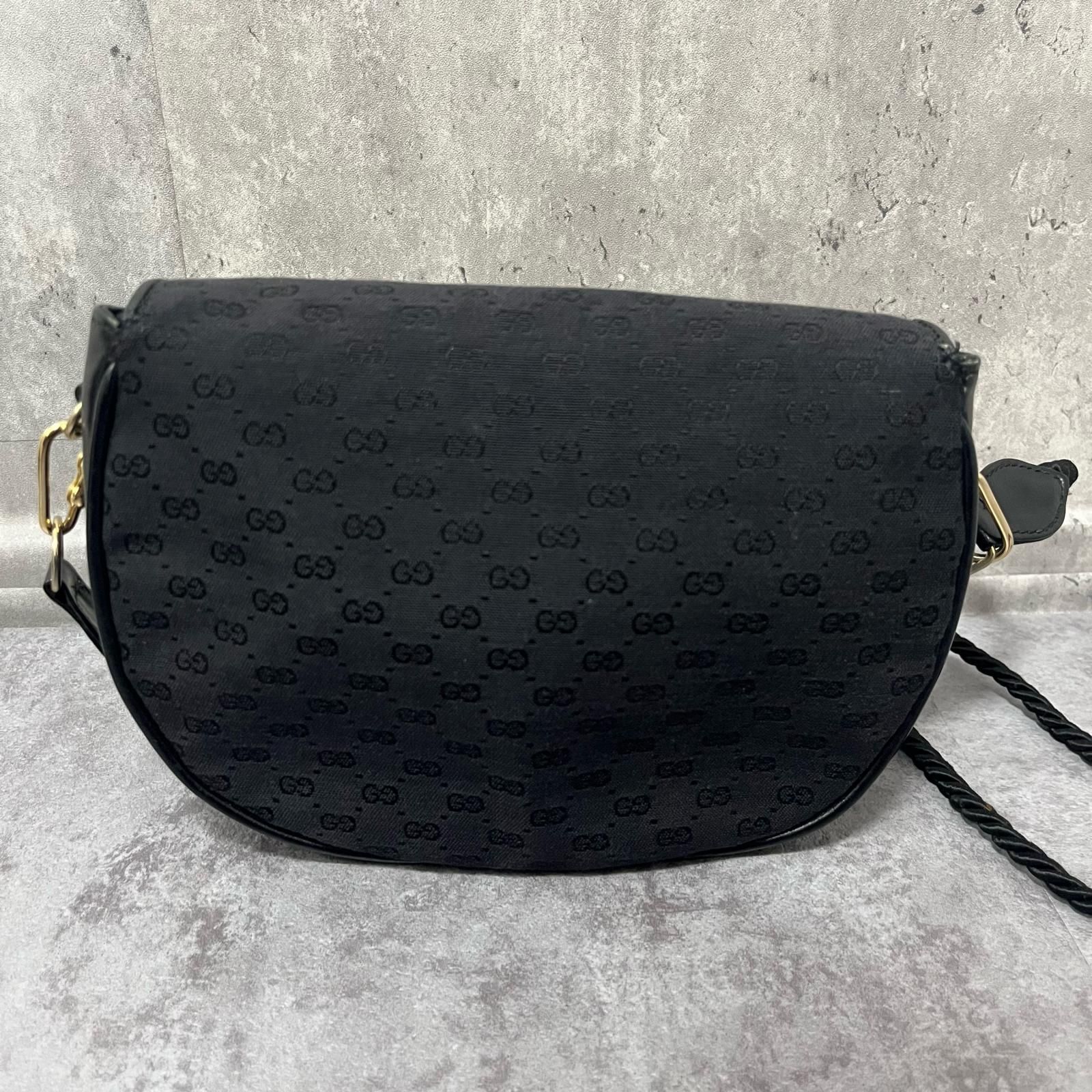 美品 オールドグッチ レザー キャンバス ショルダーバッグ GG柄 ブラック GUCCI】グッチ GG柄ショルダーバッグ ショルダーバッグ アクセサリー