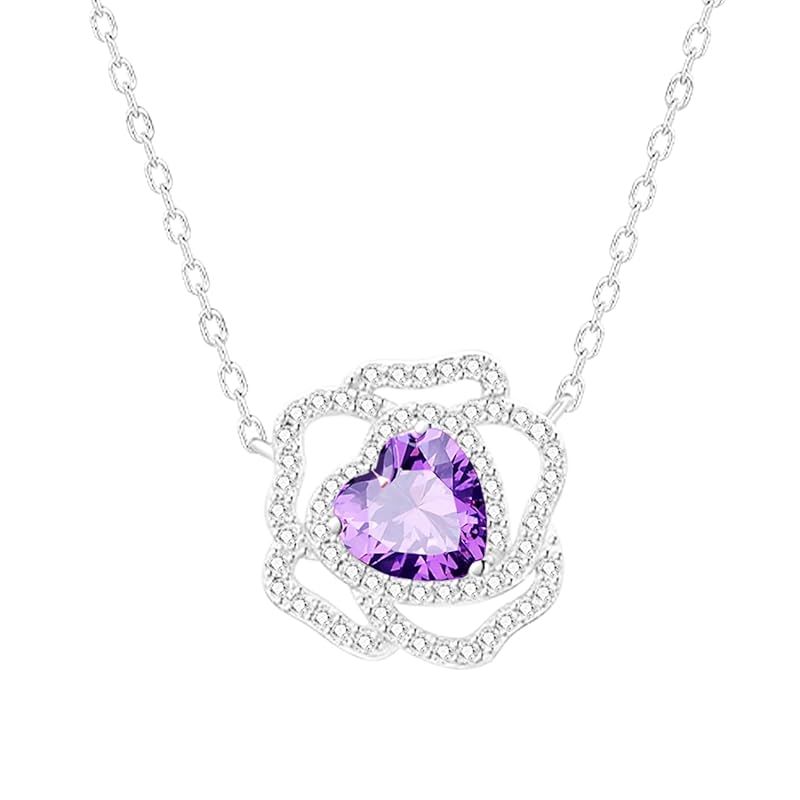 【新品】 [KIMIEVOL] ネックレス レディース 天然 アメジスト 「バラの恋」 2月 誕生石 薔薇 モチーフ プラチナメッキ シルバー ジュエリー アクセサリー 誕生日 母の日 クリスマス プレゼント ギフトラッピング付き