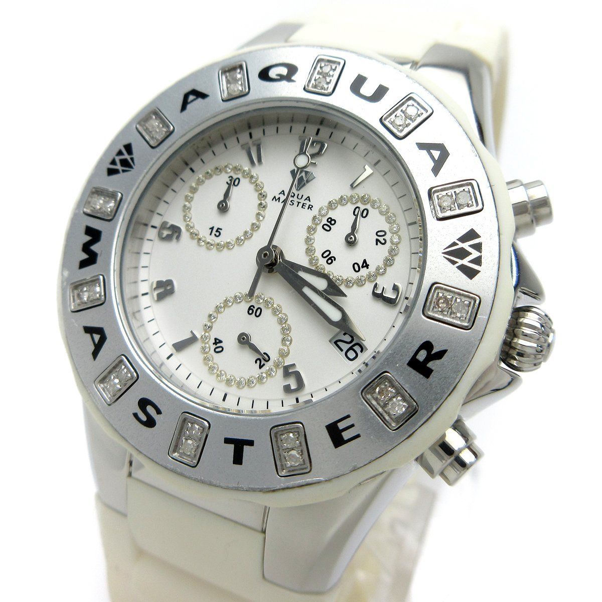 Aqua Master Jelly アクアマスター ジェリー クロノグラフ 白 ダイヤモンド 0.24ct レディース 時計 ダイヤ クォーツ 婦人 稼動品 10,080円