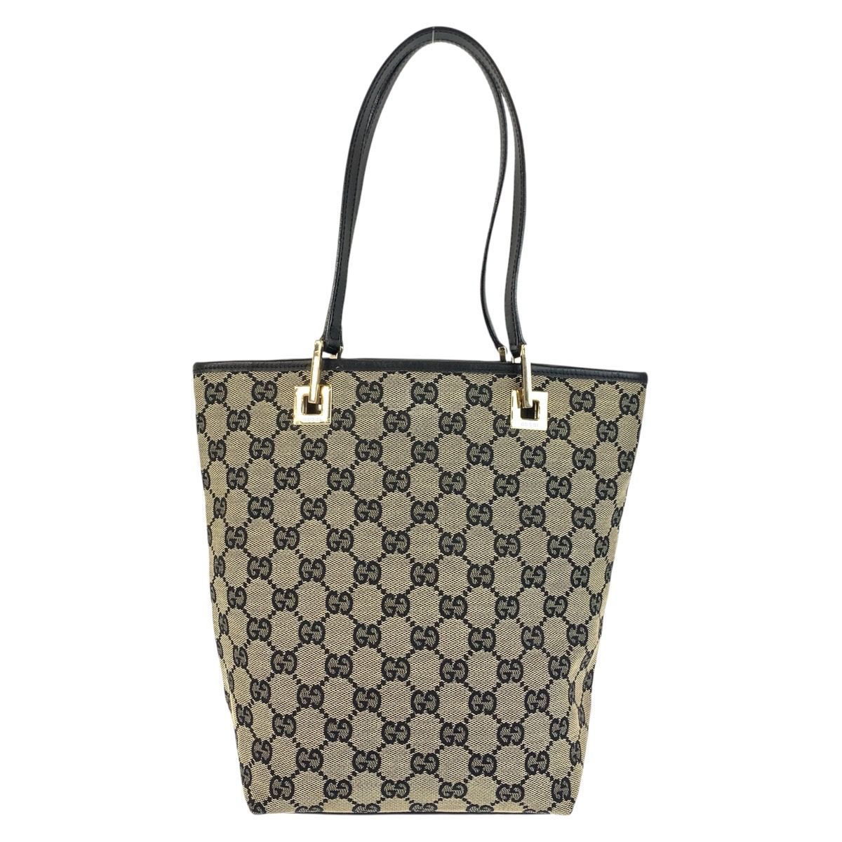 美品 GUCCI グッチ ブラック 黒 ゴールド金具 GGキャンバス/レザー 002 