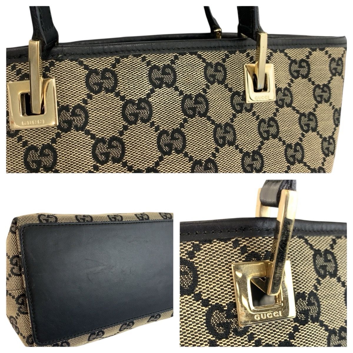 美品 GUCCI グッチ ブラック 黒 ゴールド金具 GGキャンバス/レザー 002