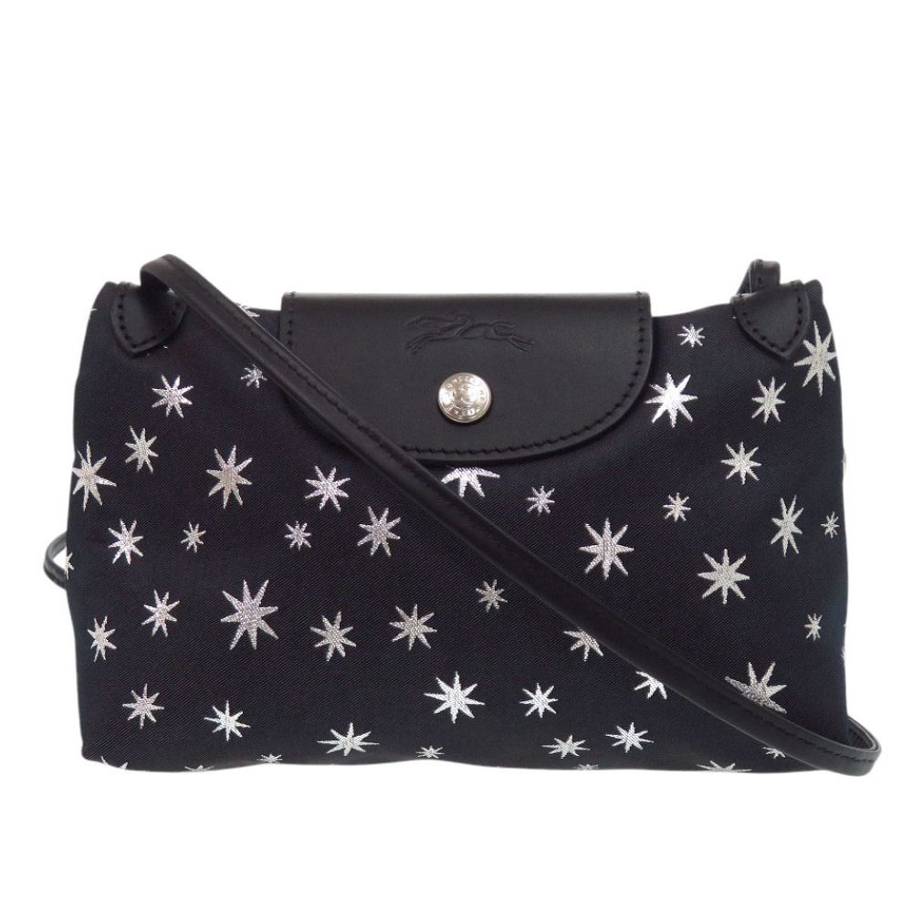 新品同様 ロンシャン ル プリアージュ コレクション エトワール キャンバス ネイビー シルバー ショルダーバッグ 0636 Longchamp