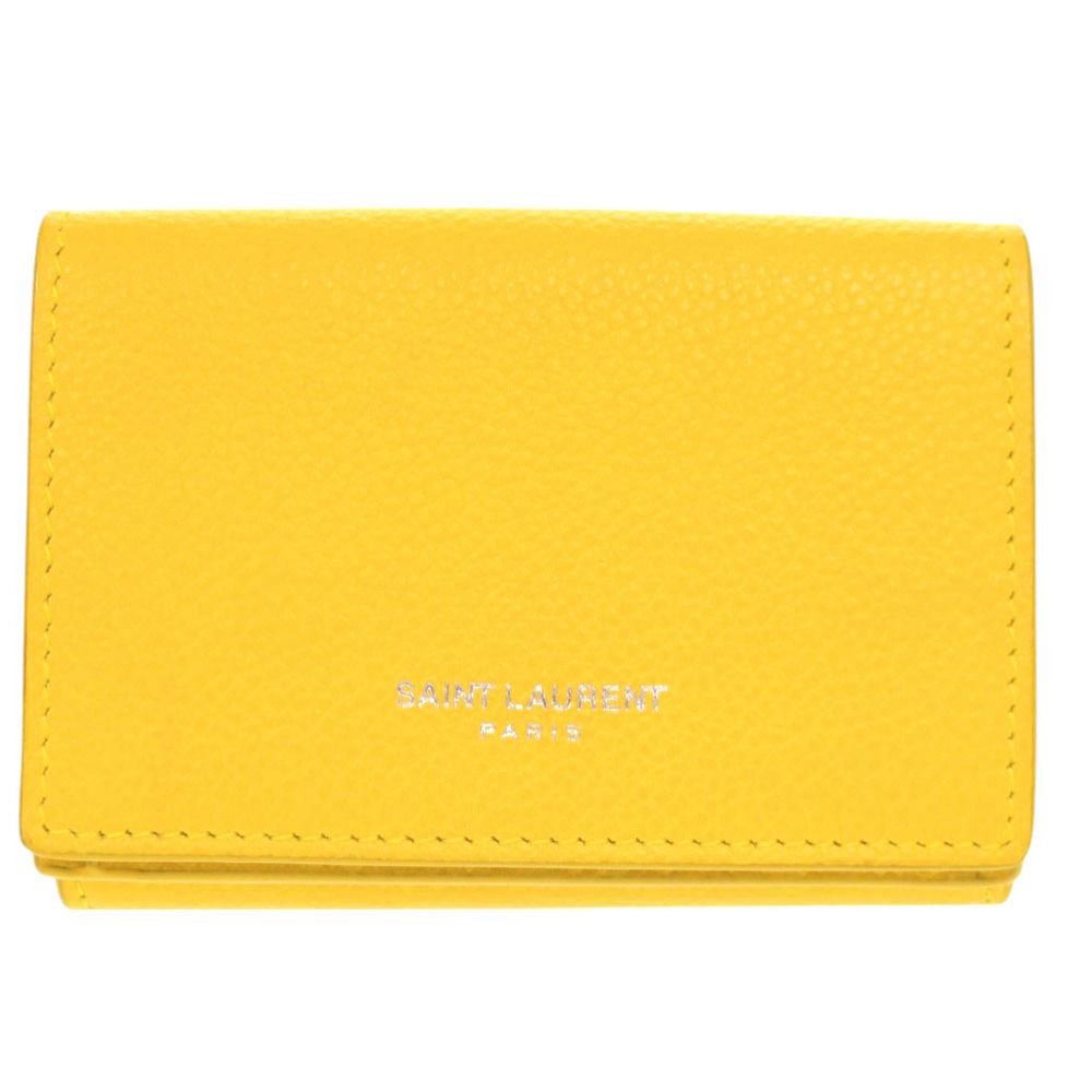 サンローランパリ ロゴ レザー イエロー 三つ折り財布 黄 0917 SAINT LAURENT PARIS