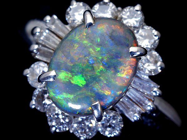 【ジュエリー極】超希少宝石 上質遊色!上質天然ブラックオパール0.92ct&良質ダイヤ0.56ct 高級Pt900リング h8537ug【送料無料】