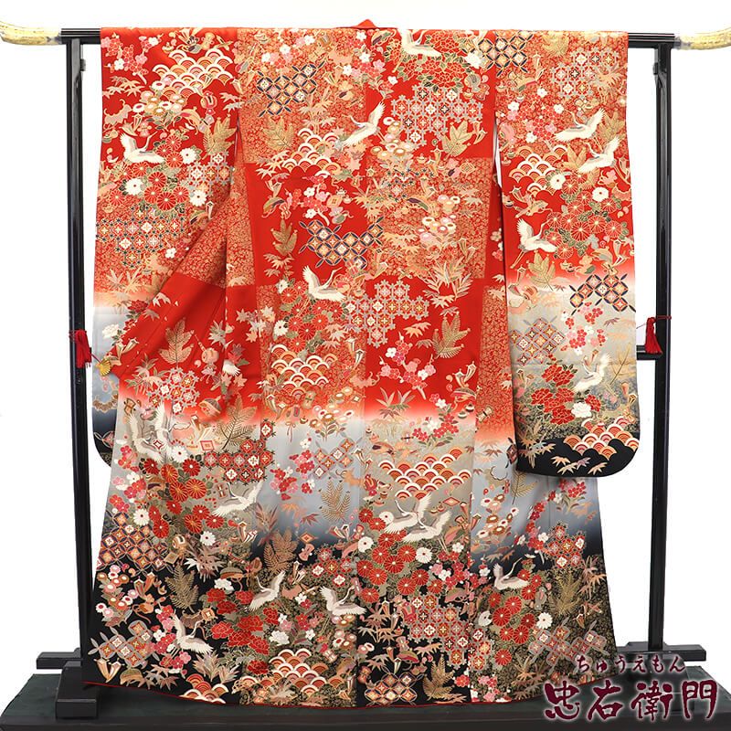 振袖 リサイクル 販売 単品 レディース 正絹 朱色 吉祥文様 豪華 身丈172cm 裄丈65.5cm 成人式 衣装 M～Lサイズ相当 送料無料 即日発送