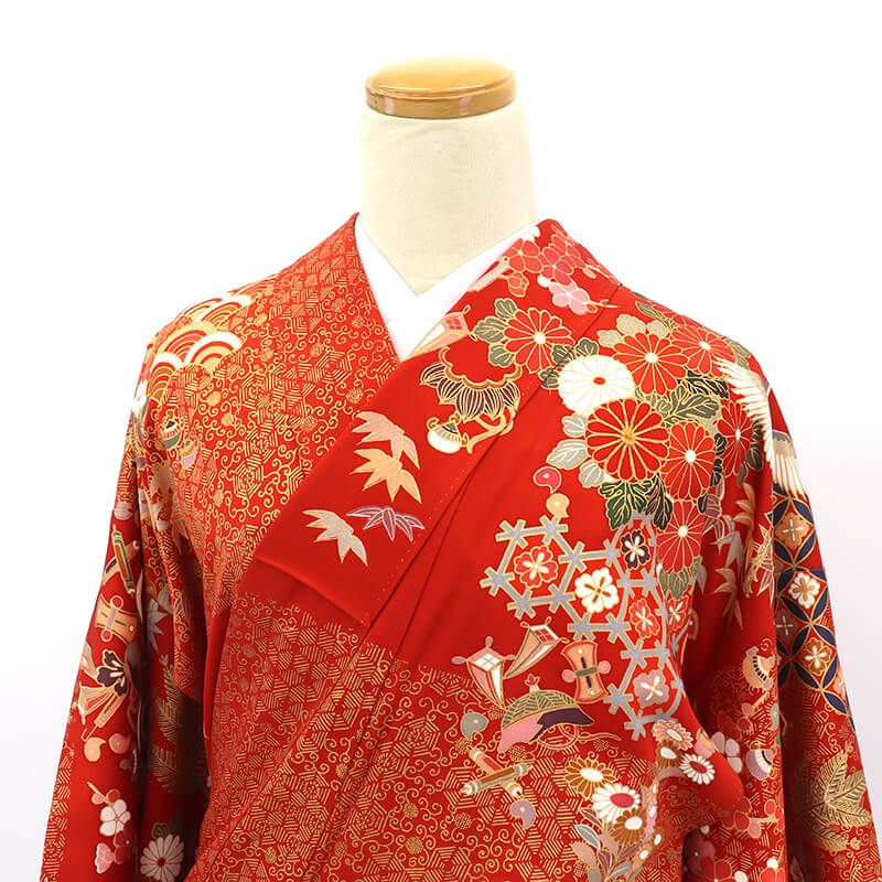 振袖 リサイクル 販売 単品 レディース 正絹 朱色 吉祥文様 豪華 身丈