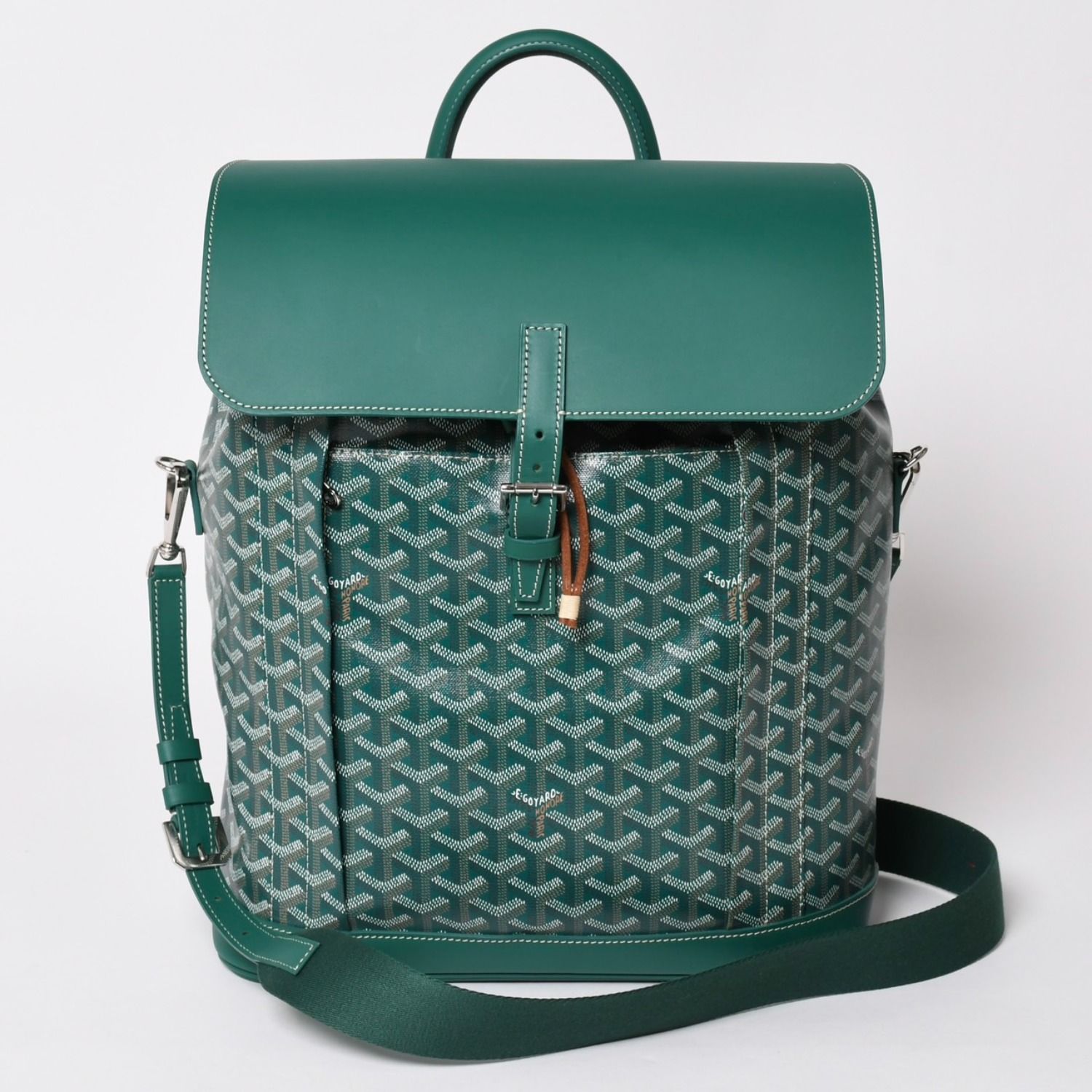 新品同様 GOYARD ゴヤール アルパンMM リュック バックパック キャンバス グリーン シルバー金具 中古 4a002791