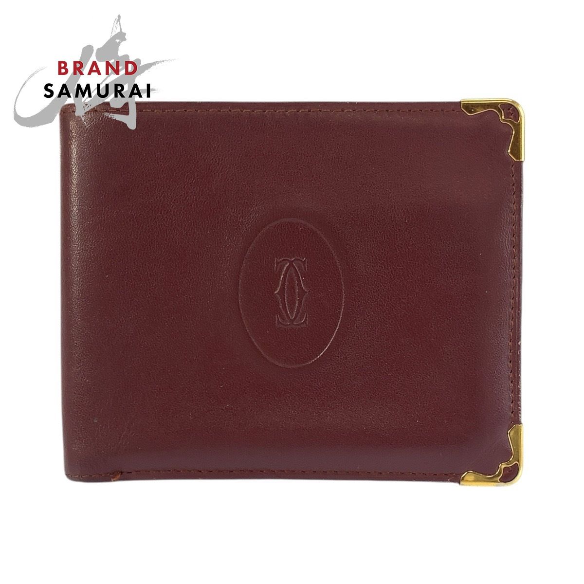 美品 CARTIER カルティエ マストライン ワインレッド ボルドー レザー 折財布 札入れ メンズ 602057【中古】