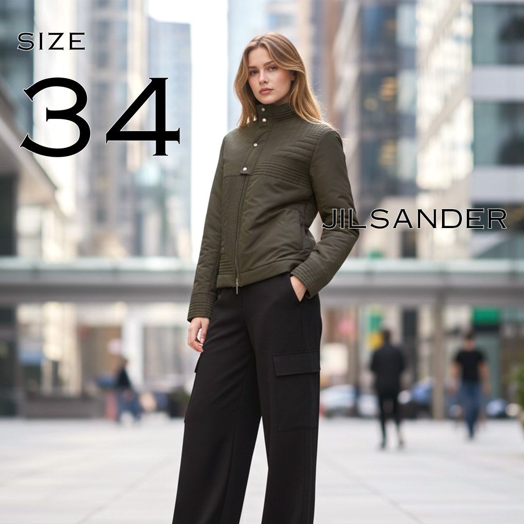 【美品】JIL SANDERジルサンダー イタリア製 ラフ期 幾何学キルティング 中綿ブルゾン 34(S) ダークブラウン茶色 【古着】【中古】【送料無料】