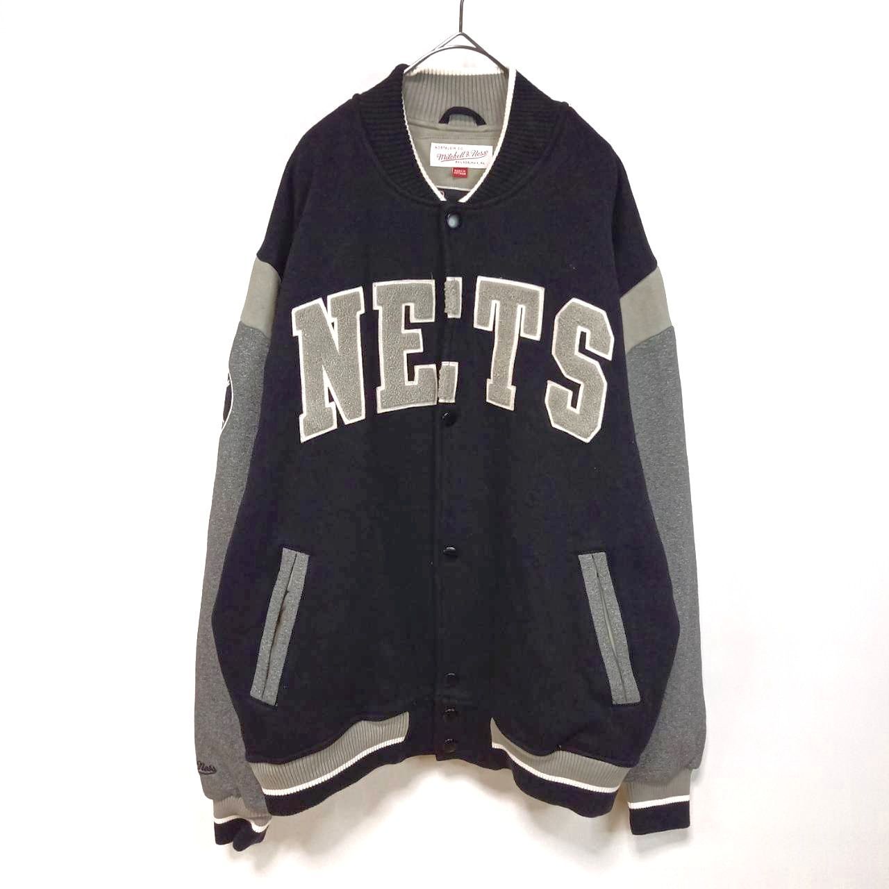 NBA ブルックリン・ネッツ ボマージャケット スタジャン 長袖 刺繍 黒 XL