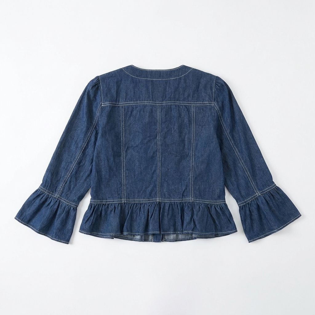 TO BE CHIC デニム調 フリルブラウス パールボタン ノーカラー - メルカリ