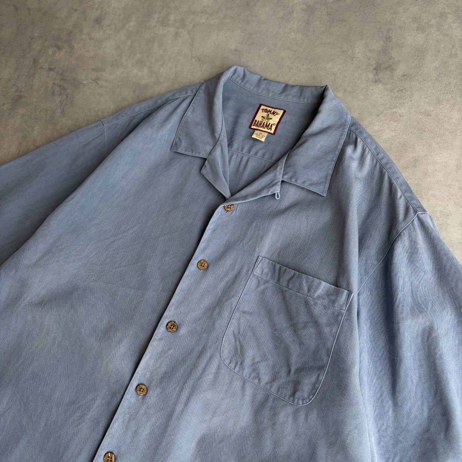 90s Tommy Bahama シルク100% 開襟シャツ ライトブルー 半袖 