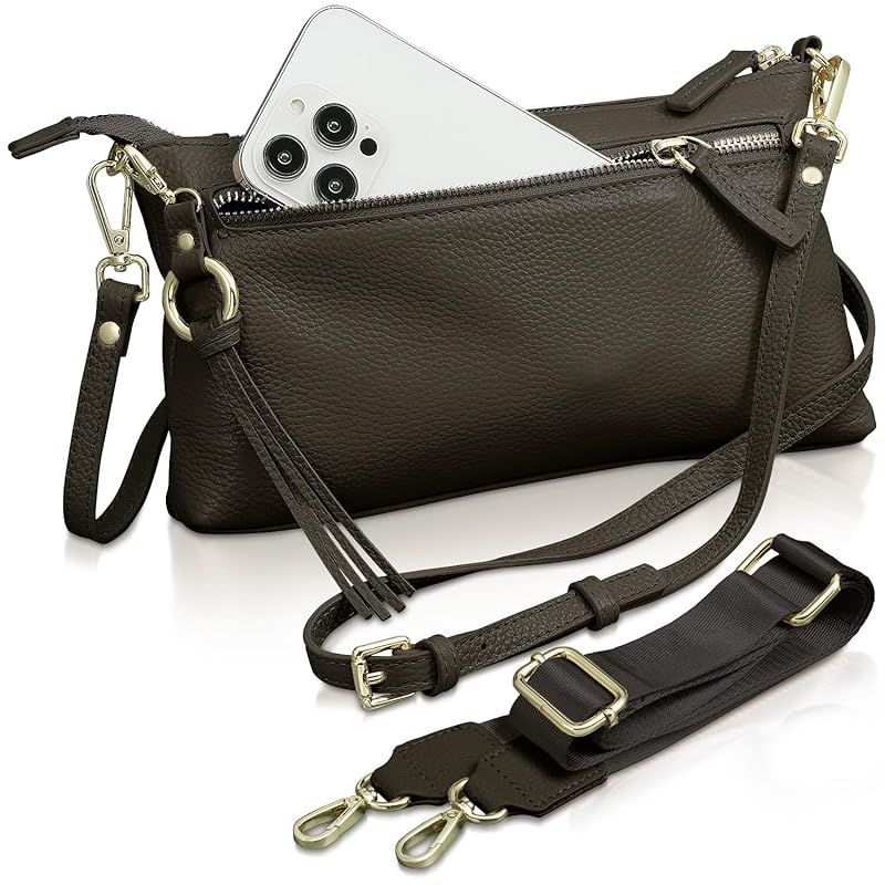 【新品】 [アンコール] ショルダーバッグ 【長財布も入る】 スマホ ショルダー 本革 高見え ベルト2種類 横型 レディース 小さめ スマホポーチ 斜めがけ ミニショルダー ポシェット バッグ 軽量 ポーチ フォーマル 入学式 卒業式 (ブラック)