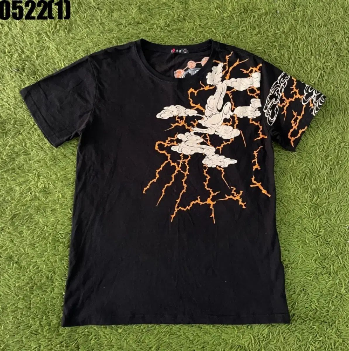 ヴィンテージ ブラック 稲妻 雲 プリンティング ワル ヤクザ 半袖 Tシャツ M