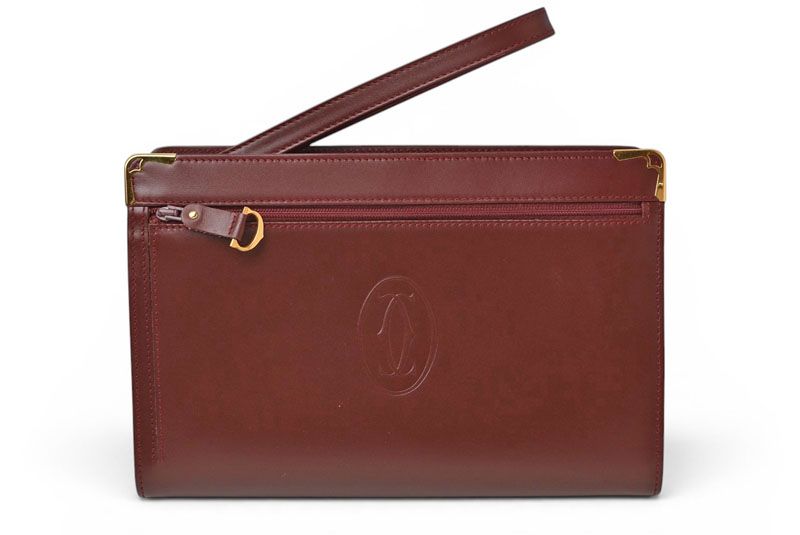 カルティエ クラッチバッグ マストライン Cartier ヴィンテージ メンズバッグ レザー ボルドー【中古】