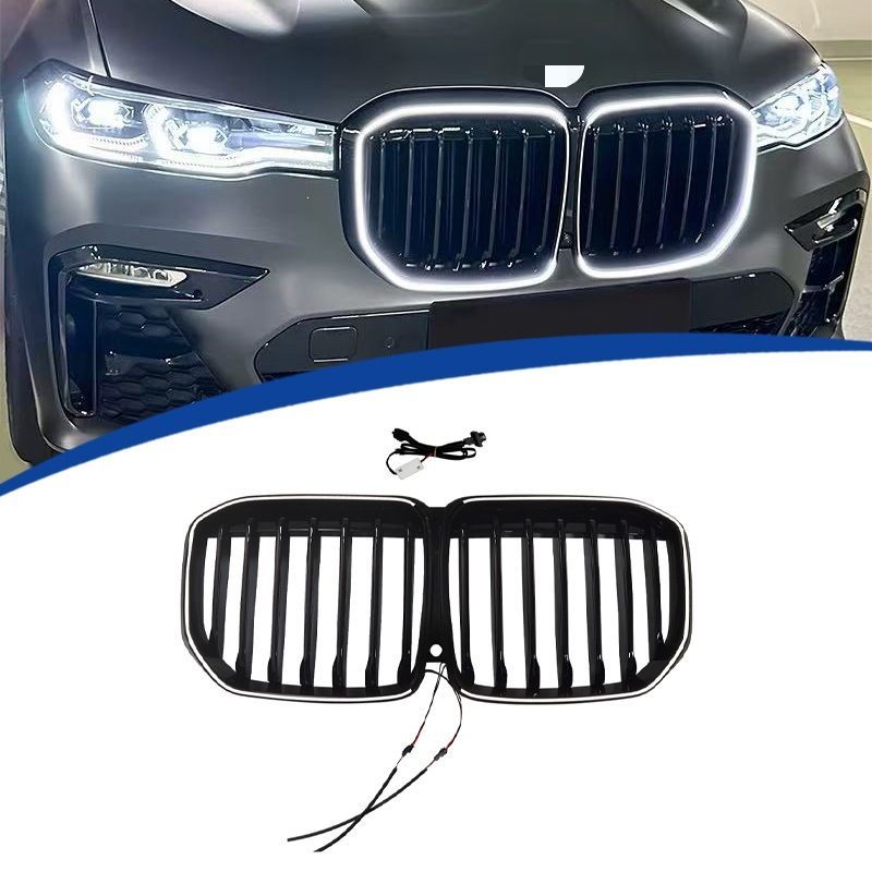 【送料無料】ビーエムダブリュー BMW X7 G07 2020-2022用 LED発光フロントグリル シングルラインデザイン グロスブラック 外装パーツ フロント印象アップ 高級感 立体感 交換取付用 存在感 スポーティ 車用アクセサリー