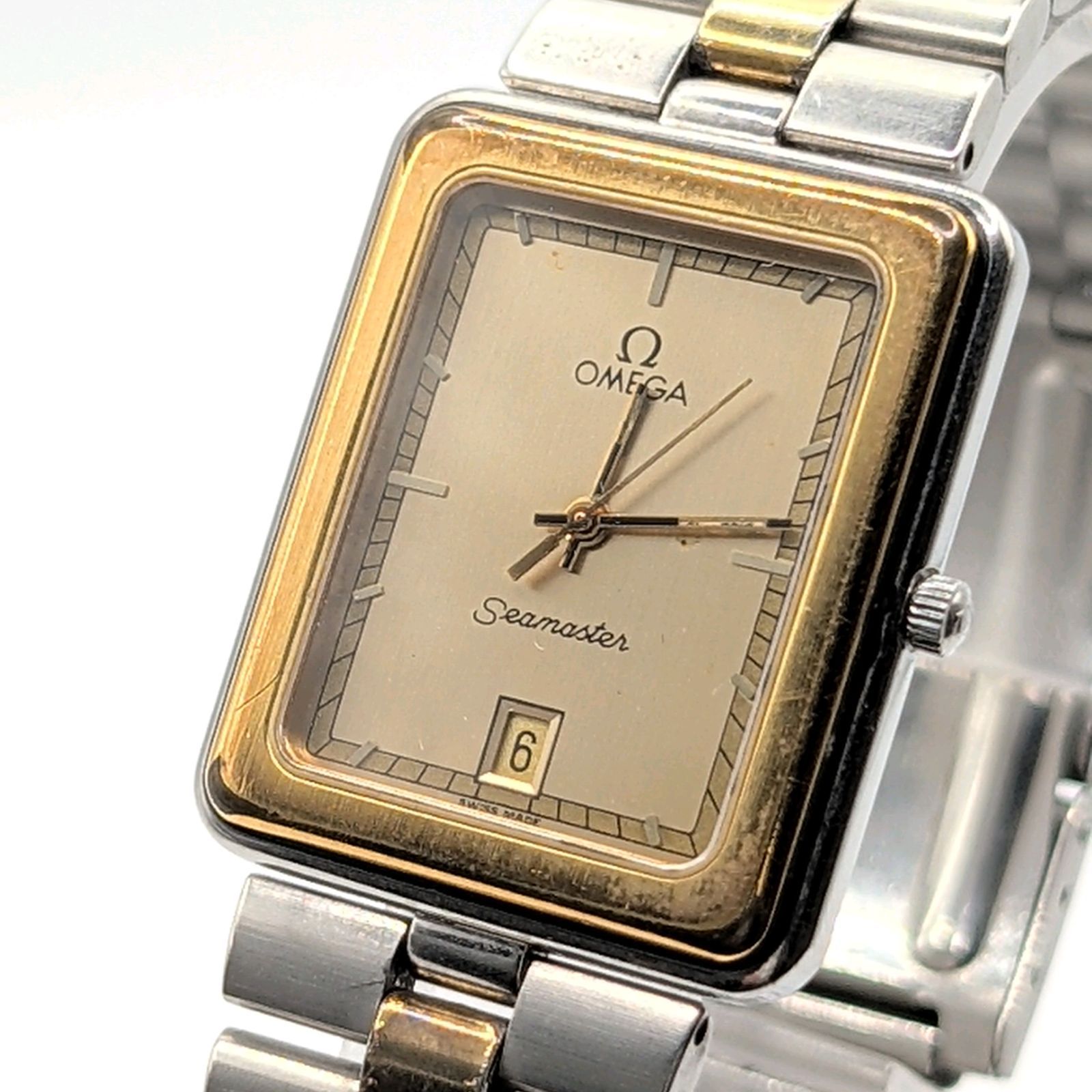 OMEGA Seamaster Watch Quartz Ladies Square Gold Gold dial Date Y2K 稼働品 オメガ シーマスター 時計 クオーツ レディース スクエア ゴールド ゴールド文字盤 デイト ヴィンテージ 稼働品