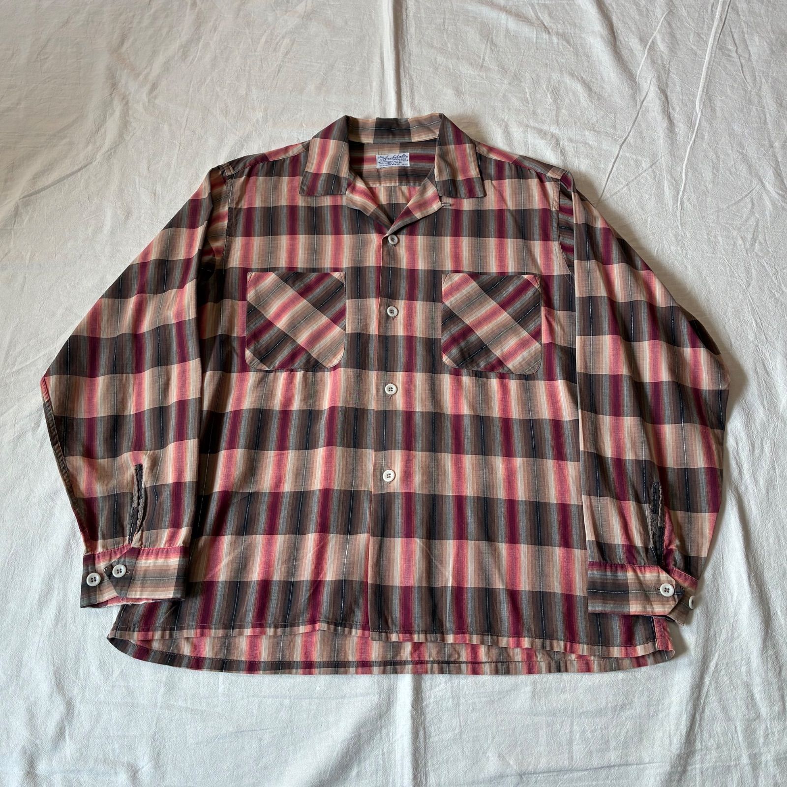 50s 60s Archdale 長袖シャツ オープンカラー オンブレチェック L表記