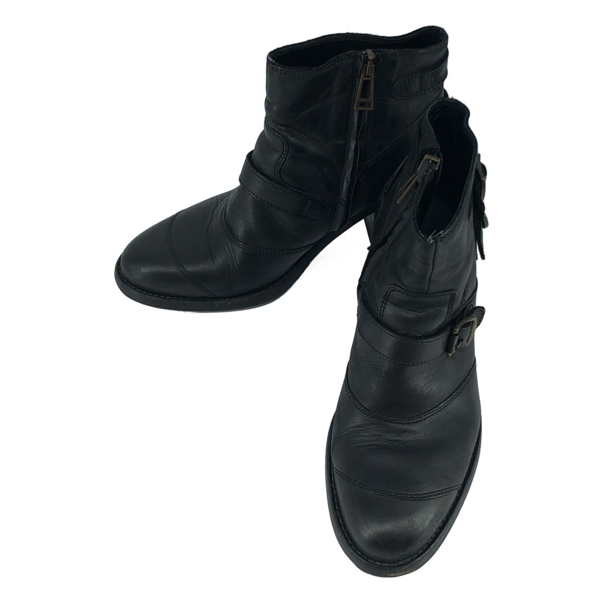 Belstaff / ベルスタッフ | レザー ストラップ ロゴサイドジップ ショートブーツ | 36 | ブラック | レディース 8,667円