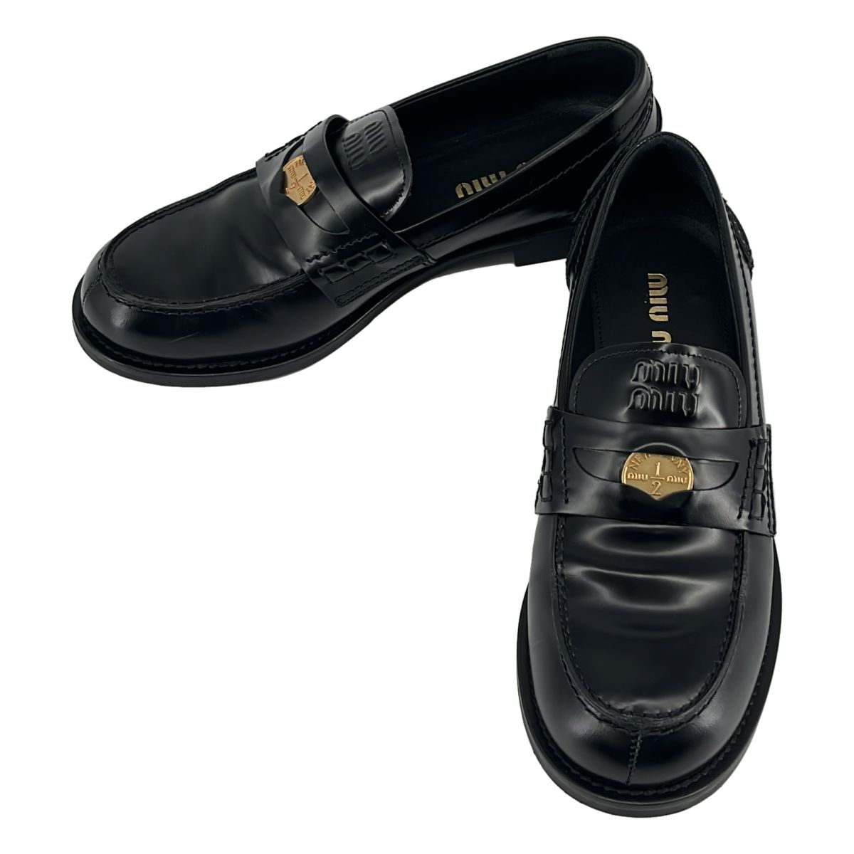 最終値下げmiumiu ペニーローファー　38 24.5 miu miu / ミュウミュウ | ブラッシュドレザー ペニーローファー | 38
