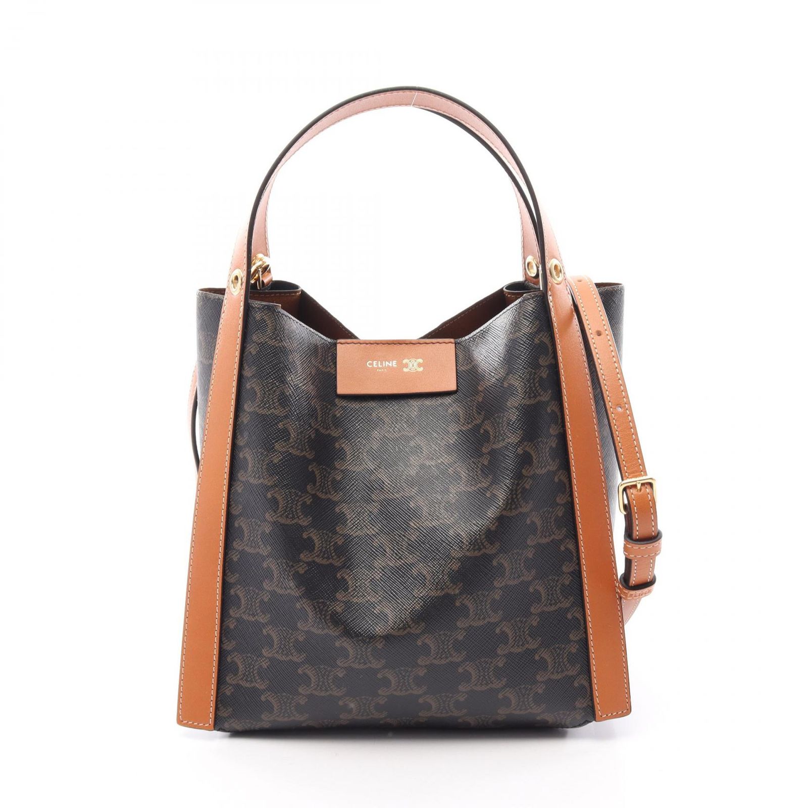 セリーヌ CELINE ハンドバッグ スモール キューボ トリオンフ 2WAY 124182Q7203MI ブラウン PVCコーティングキャンバス レザー ショルダーバッグ レディース 新品