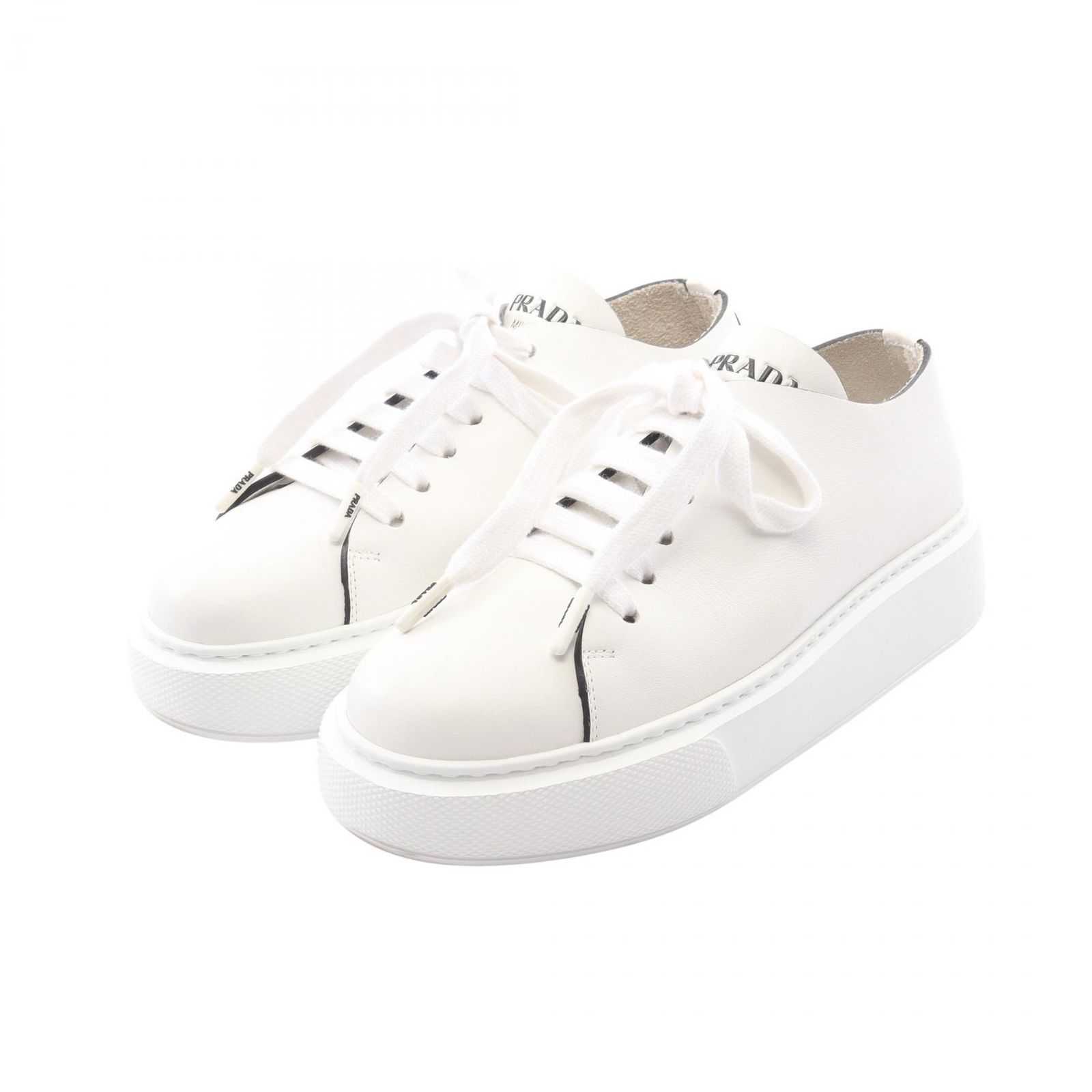 プラダ PRADA スニーカー プラットフォーム 1E440L ホワイト レザー スニーカー レディース Used A
