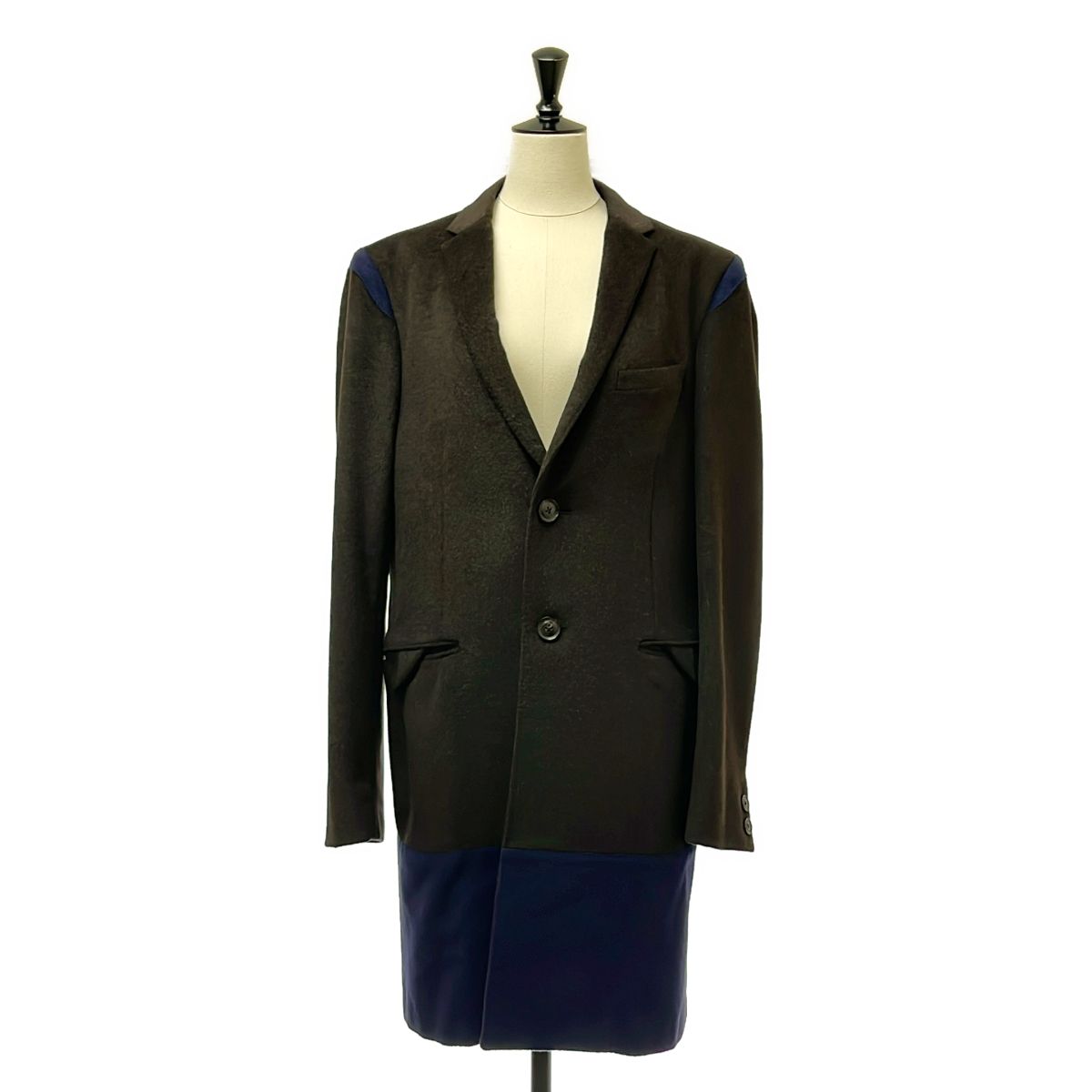 【美品】 kolor / カラー | アンゴラウール ツートン チェスターコート | 2 | ダークブラウン/ネイビー | メンズ